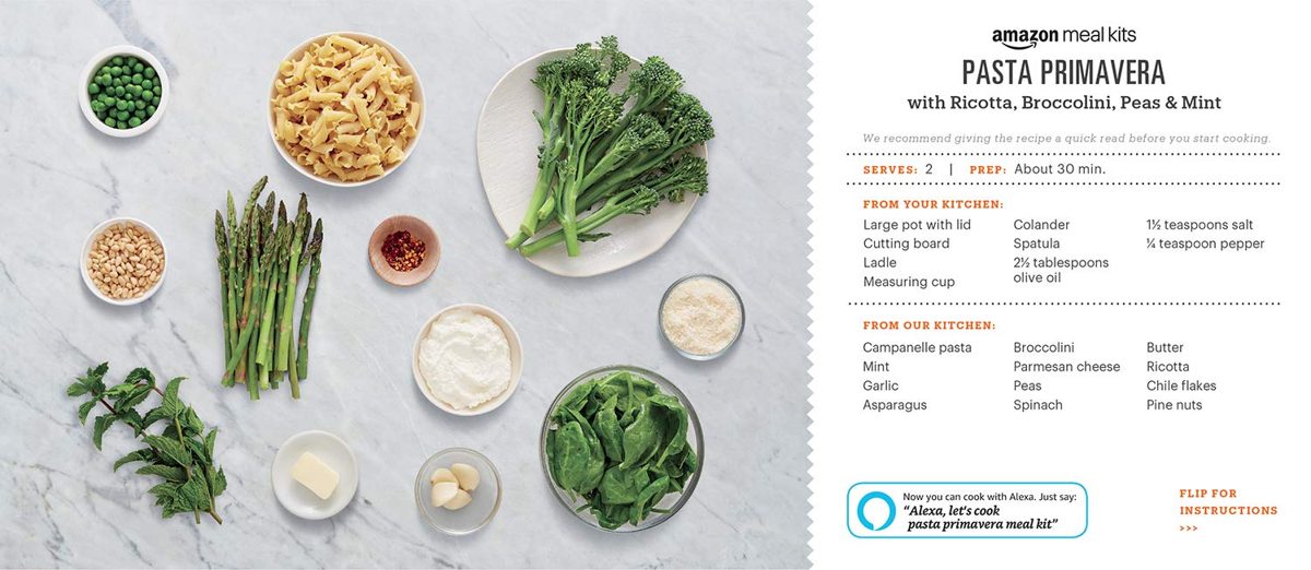 Amazon Meal Kits, Pasta Primavera with Ricotta, Broccolini, Peas & Mint, Serves 2