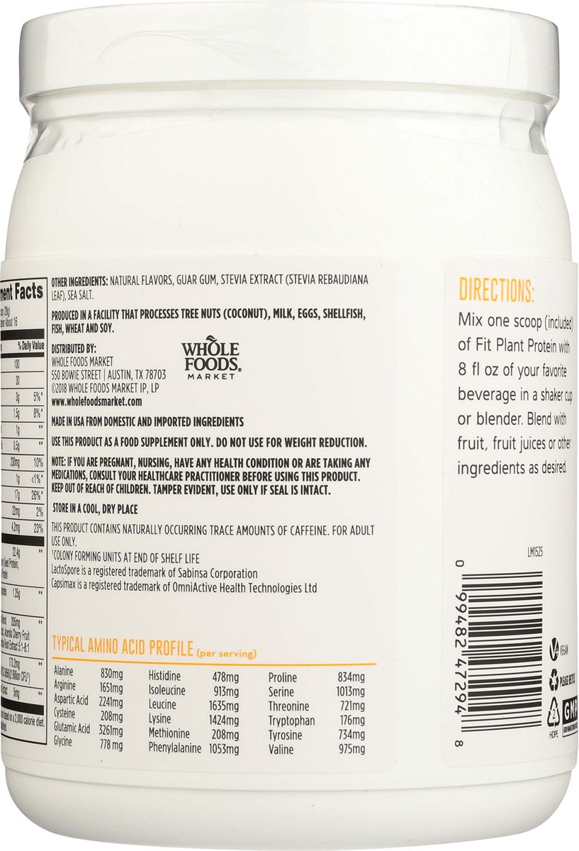 Whole Foods Market, Fit Plant Protein, French Vanilla, 16 oz