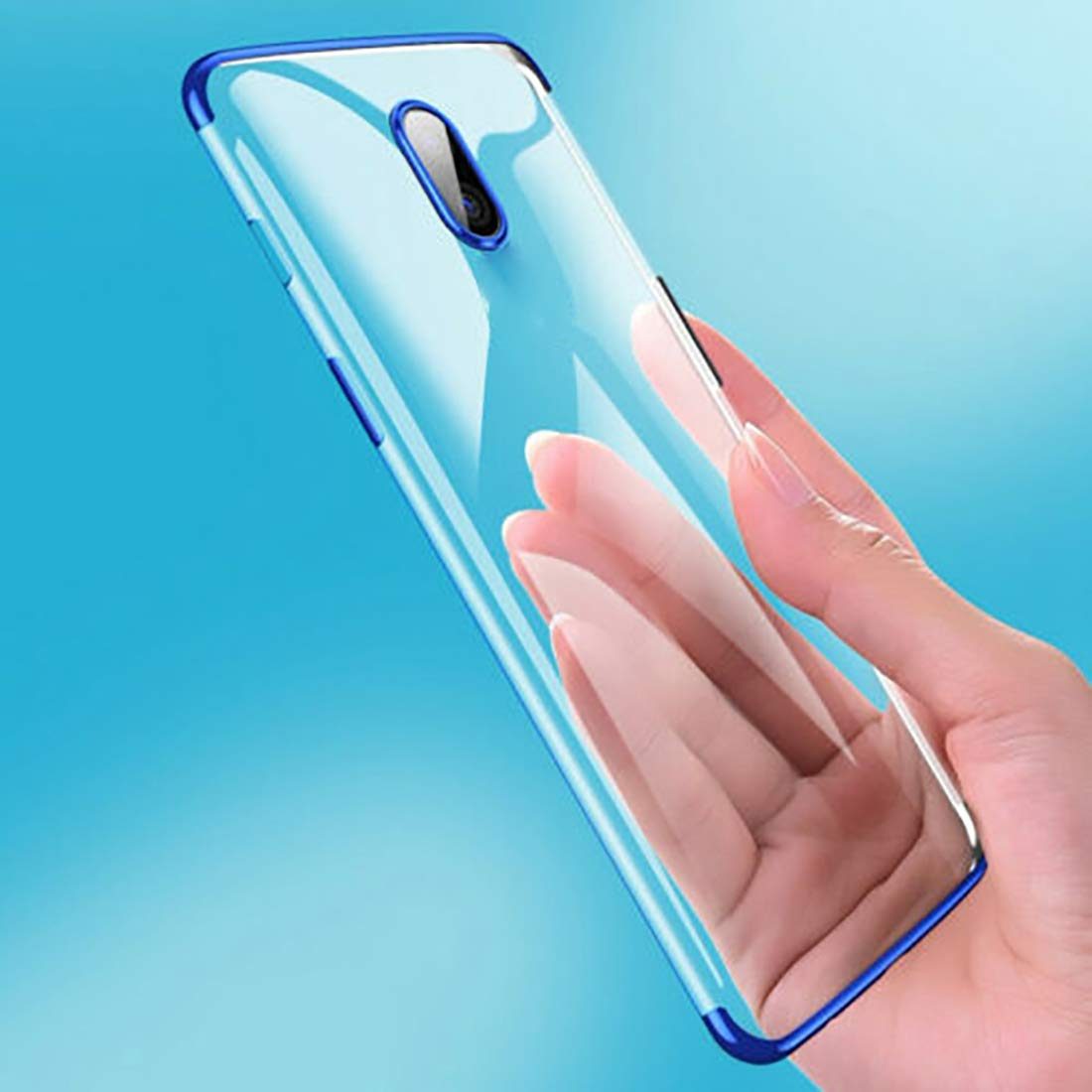 Amazon Brand - Solimo Electroplated Mobile Cover (Soft & Flexible Back case), for OnePlus 7 (Electric Blue)