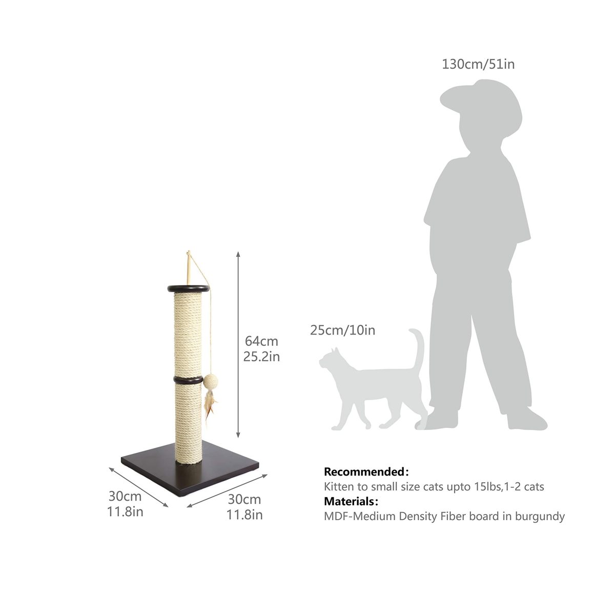 AmazonBasics Cat Scratching Post Tree - 12 x 12 x 25 Inches, Burgundy