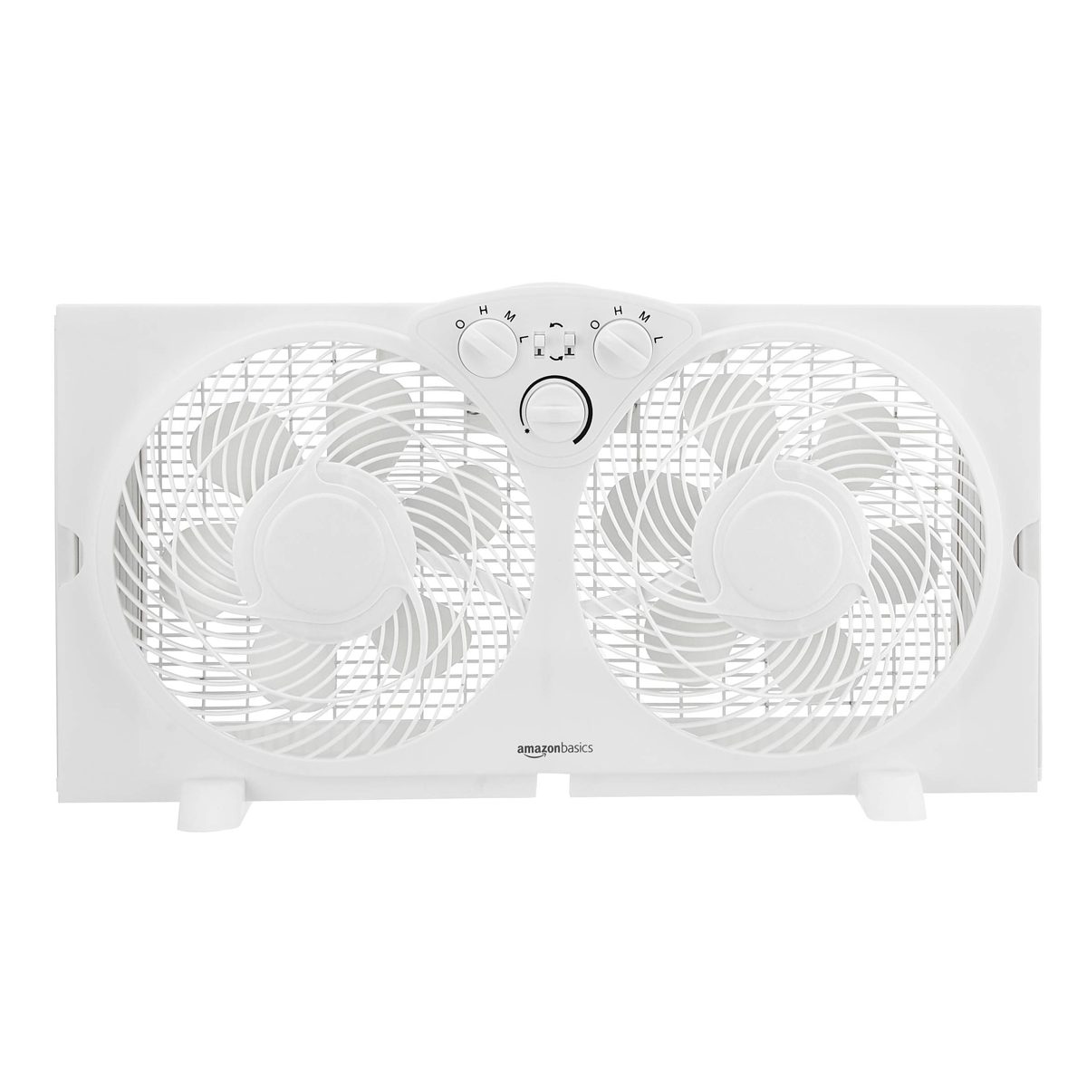 AmazonBasics Window Fan with Manual Controls, Twin 9-Inch Reversible Airflow Blades (Renewed)