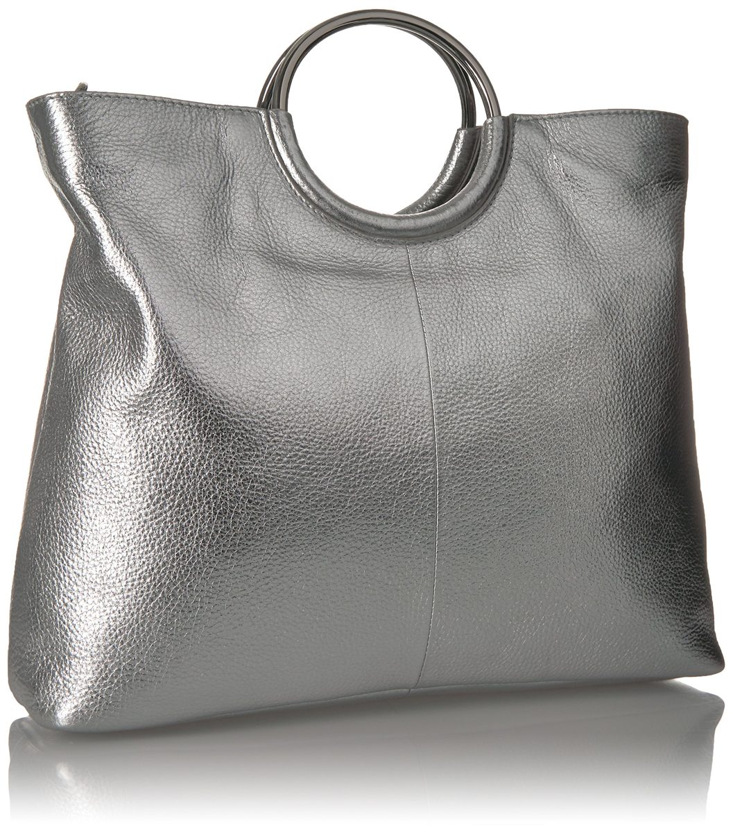 Amazon Brand - The Fix Saffron Leather Tote with O-Ring Handle, silver/metallic