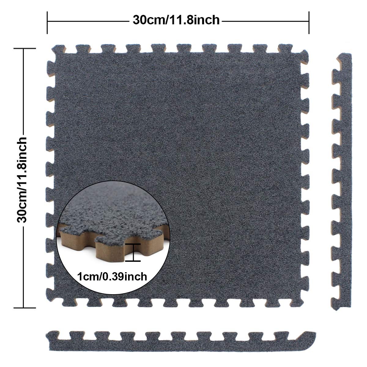 UMI. Essentials 1' x 1' Foam Interlocking Floor Tiles (Set of 9) (Dark Grey)