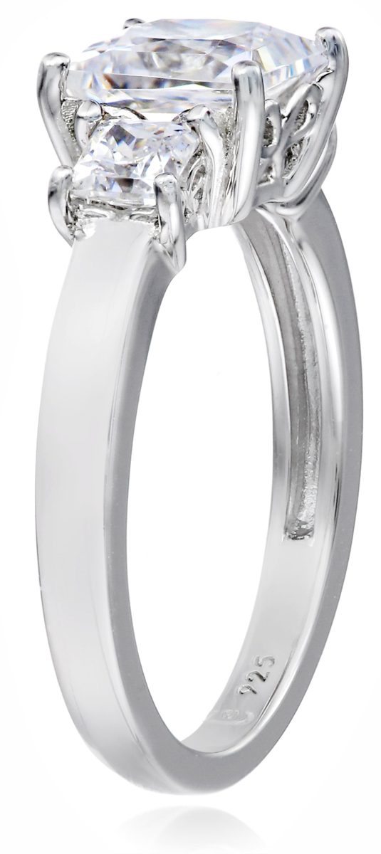 Platinum-Plated Sterling Silver Princess-Cut 3-Stone Ring made with Swarovski Zirconia (2 cttw), Size 6
