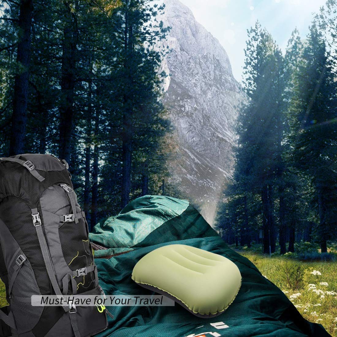 Eono by Amazon Camping Inflatable Travel Pillows for Camping Sleeping Travel Accessories Neck Support Pillow for Sleeping on Airplane Hotel Office and Bed