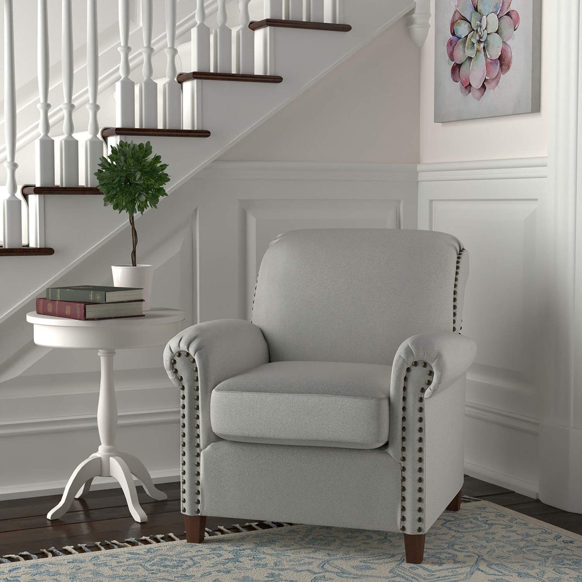 Amazon Brand – Ravenna Home Rolled Arm Nailhead Accent Chair, 35"W