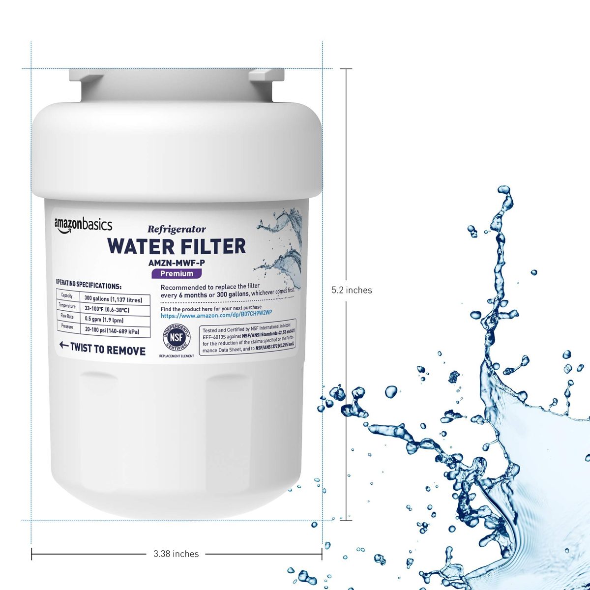 AmazonBasics Replacement GE MWF Refrigerator Water Filter Cartridge - Pack of 3, Premium Filtration (Renewed)