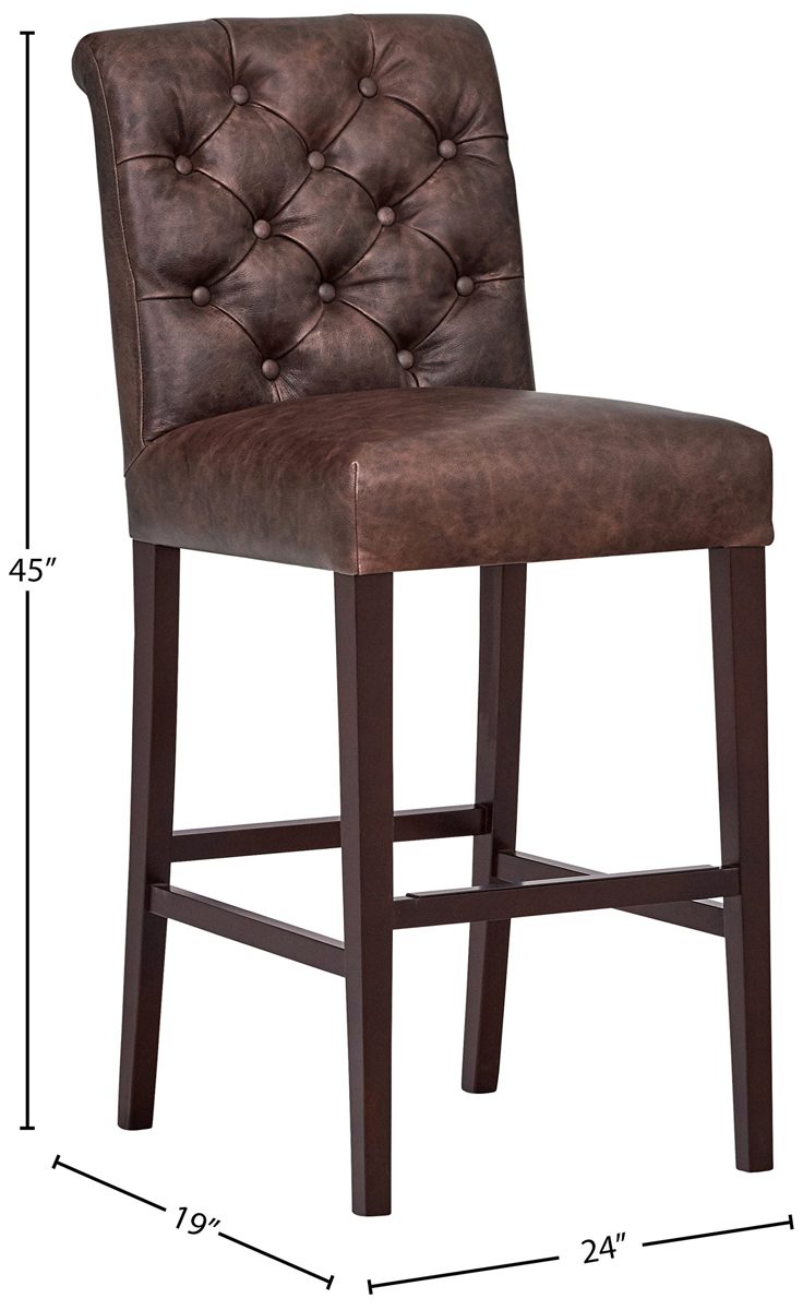 Amazon Brand – Stone & Beam Carson Tufted Leather Kitchen Counter Bar Stool, 45"H, Brown