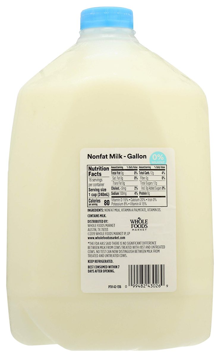 365 by Whole Foods Market, Grade A Milk, Nonfat, 128 Fl Oz