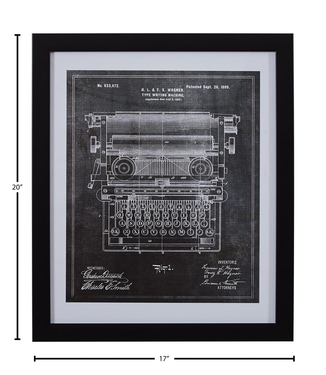 Rivet Black on White Blueprint of 1899 Typewriter