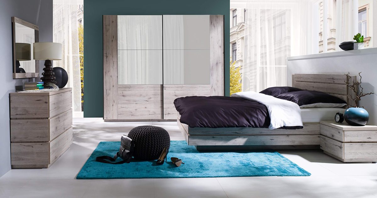 Amazon Brand - Movian Saale King Size Bed Frame with Storage & Headboard, 180 x 200cm, Light Brown Oak-Effect