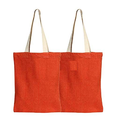 EONO Tote Bags Reusable Shopping Bag Eco-Friendly Recycled Cotton Fabric Handbag Grocery Shoulder Plain Canvas Tote Bags for Women, Men, Girls - Orange | 0413- Pack of 2