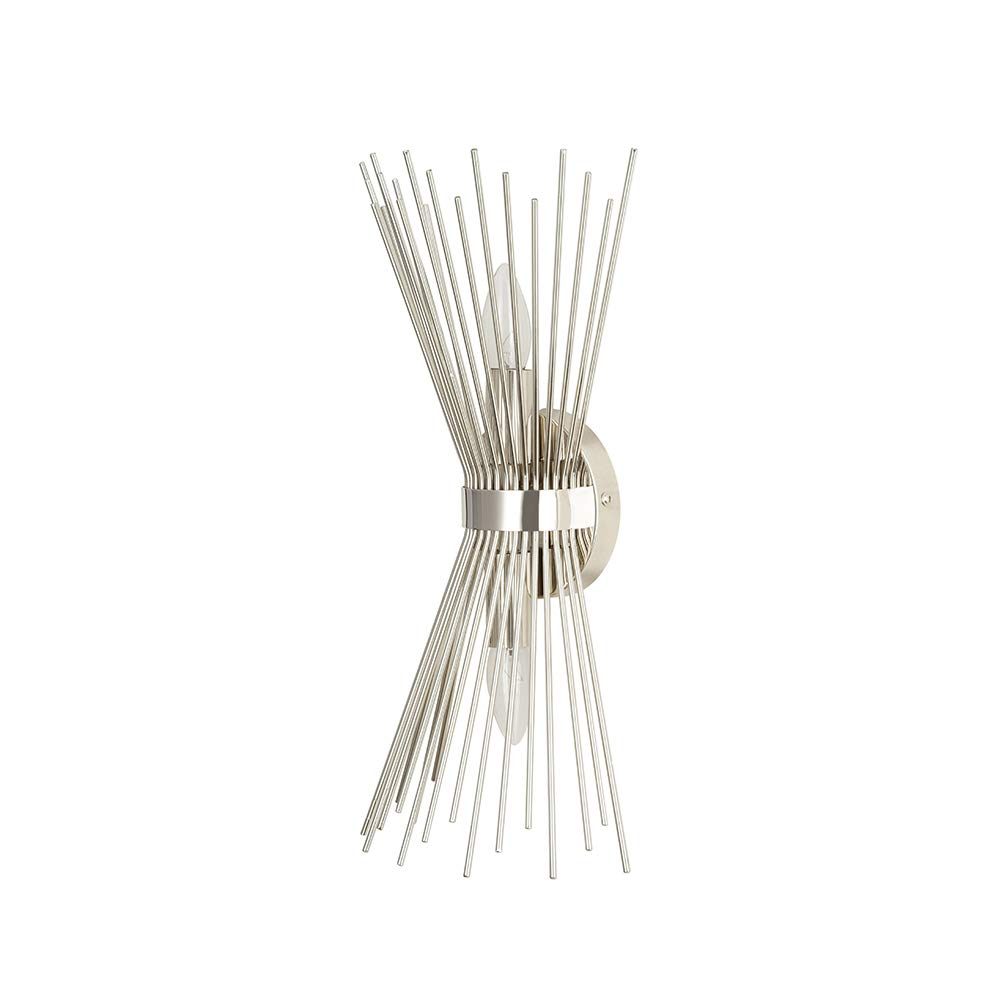 Amazon Brand – Rivet Mid-Century Modern Metal Starburst 2-Light Wall Sconce Lamp, Bulbs Included, 17.5"H, Polished Nickel