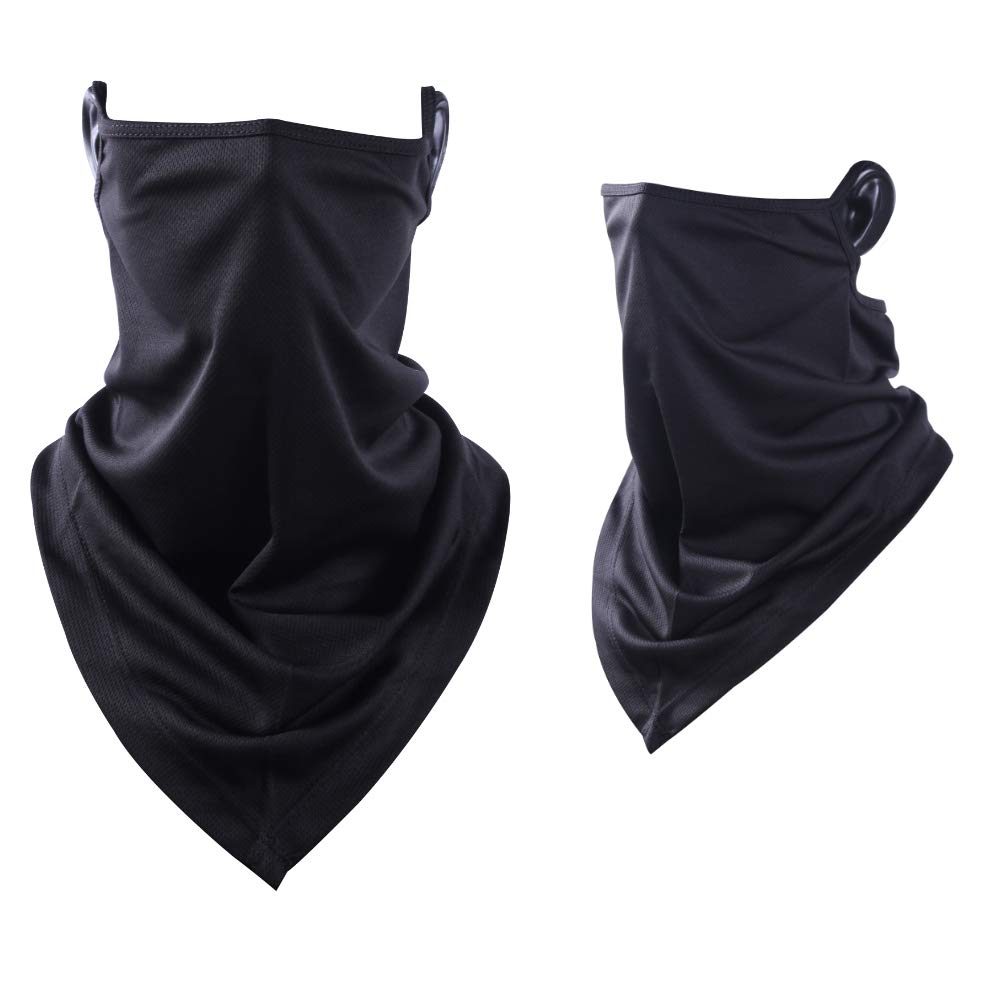 Ear Loops Neck Gaiter, Hissox Womens Mens Face Scarf Shield Bandana Ear Loops Dust UV Balaclava Outdoors Sports Mouth Cover Beanie for Fishing Hunting 1 Pcs Black