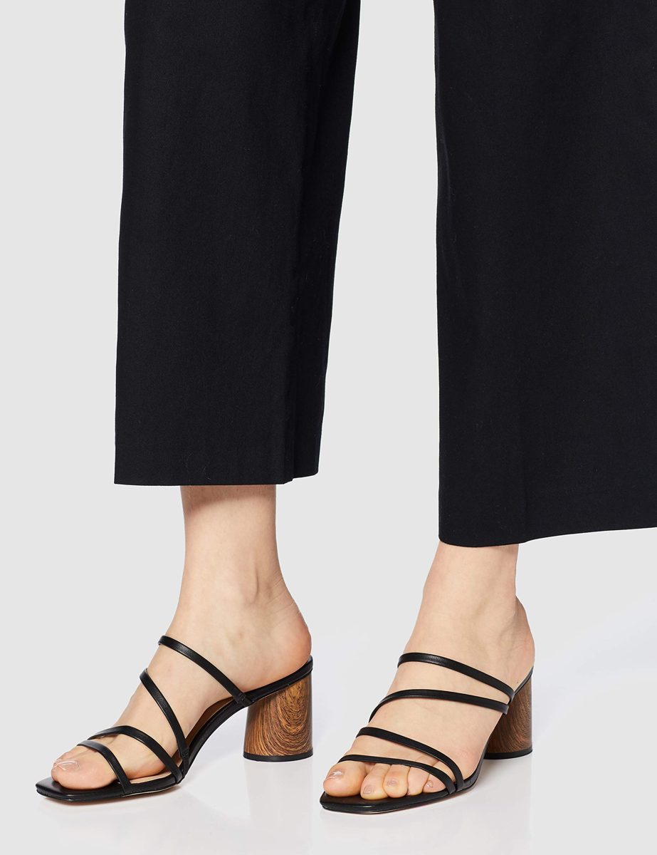 find. Women's Block Heel Assymetric Strippy Sandal, (Black), 5 UK