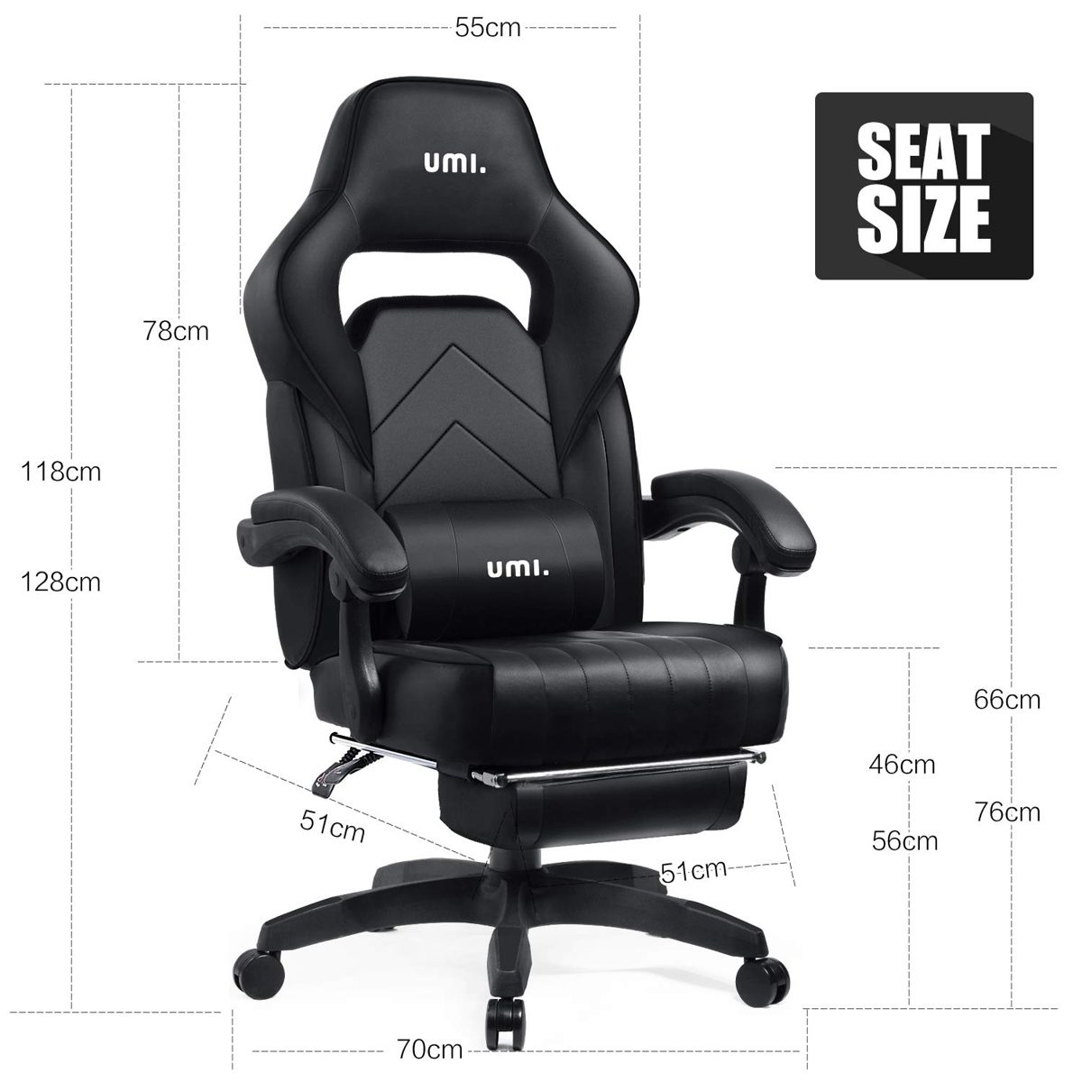 UMI Gaming Chair Office Chair with Footrests Gamer Swivel Chair Height-Adjustable Gaming Chair PC Chair Ergonomic Executive Chair with Armrests