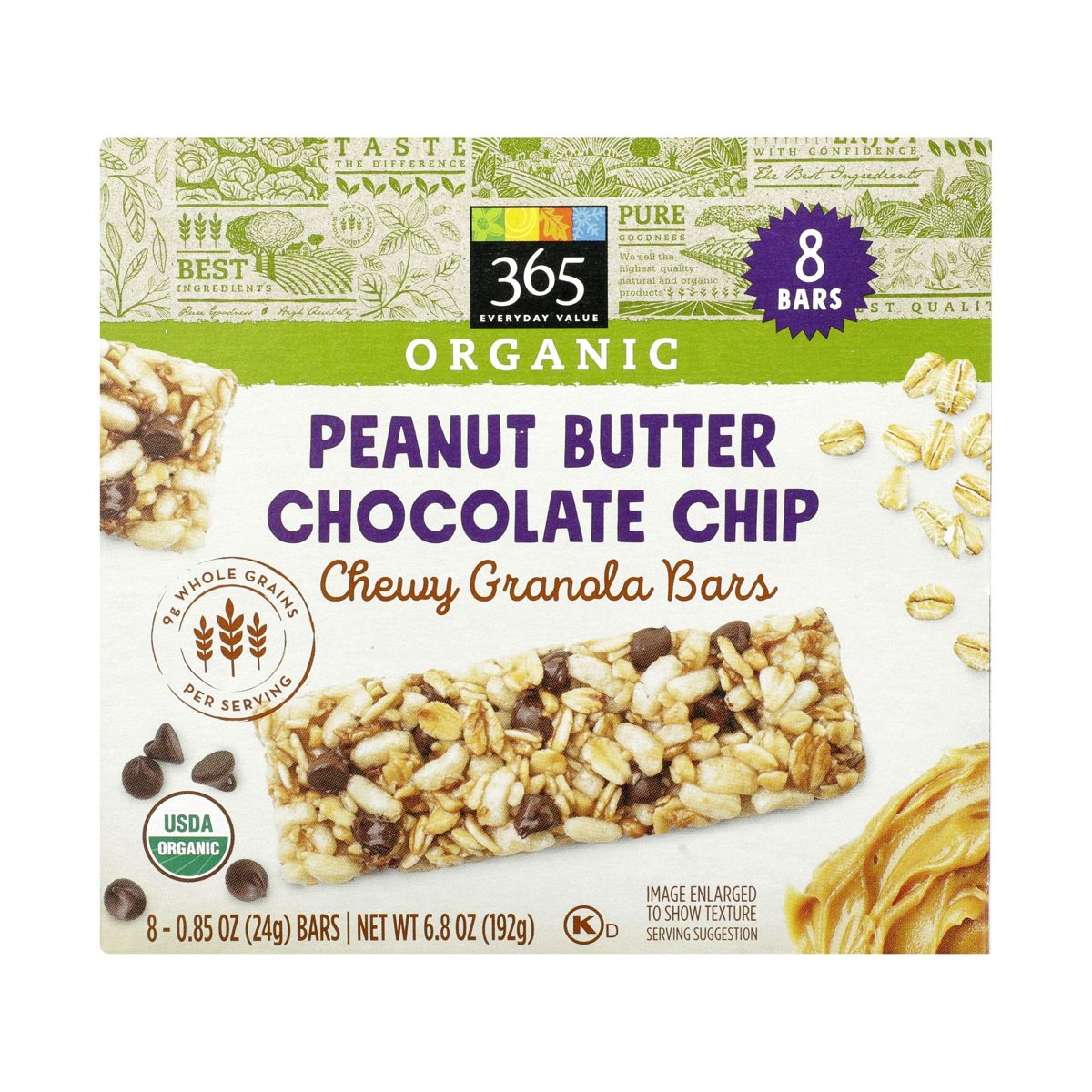 365 Everyday Value, Organic Chewy Granola Bar, Chocolate Chip, 8 ct