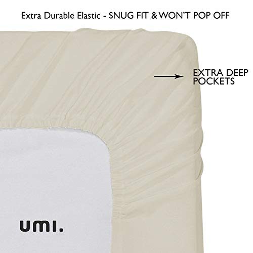 UMI. by Amazon 100% Cotton Plain Sateen Super King Size Fitted Sheet, 300 Thread Count, Pumice Stone, Super Soft and Comfortable with All Round Elastic Extra Deep Pockets, Machine Washable