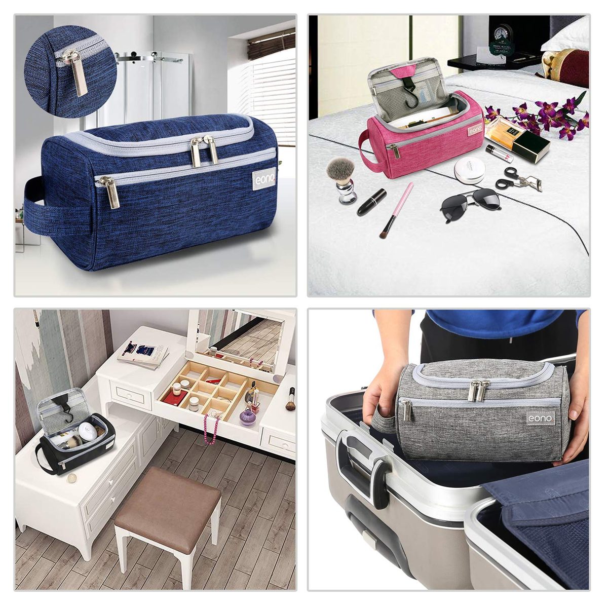 Eono Essentials Hanging Toiletry Bag Wash Bag Shaving Bag Toiletry Bag for Men and Women Blue