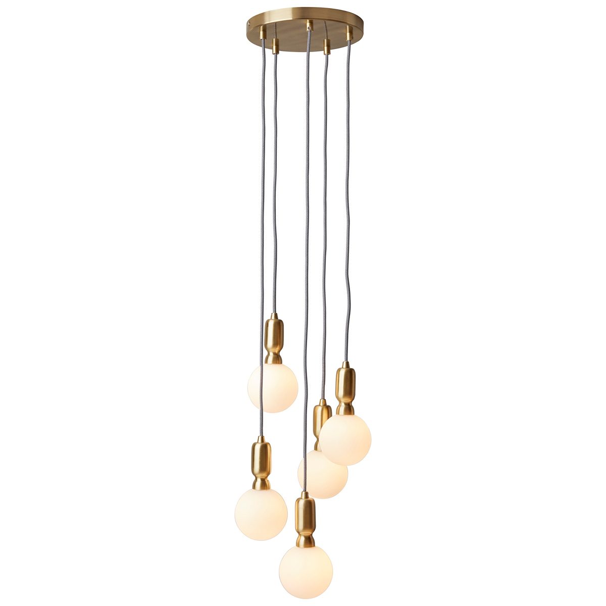 Rivet Diana Mid-Century Modern 5-Globe Ceiling Pendant Chandelier with LED Light Bulbs, 65" Cord, Gold