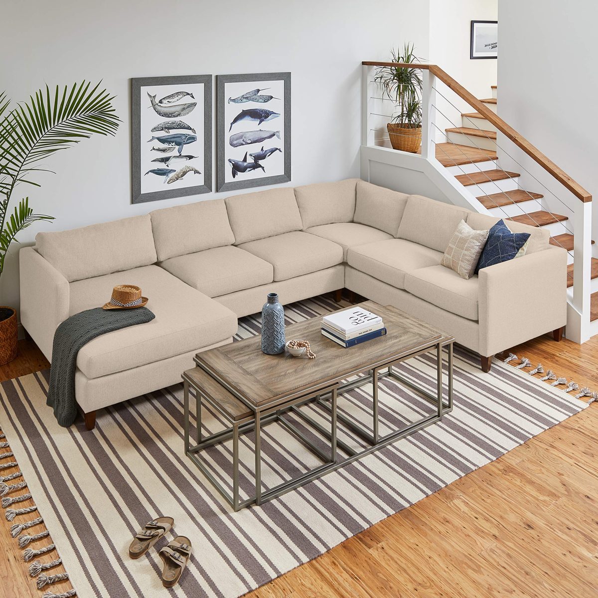Amazon Brand – Stone & Beam Andover Modern Right U-Sectional Sofa, 134"W, Grey Linen