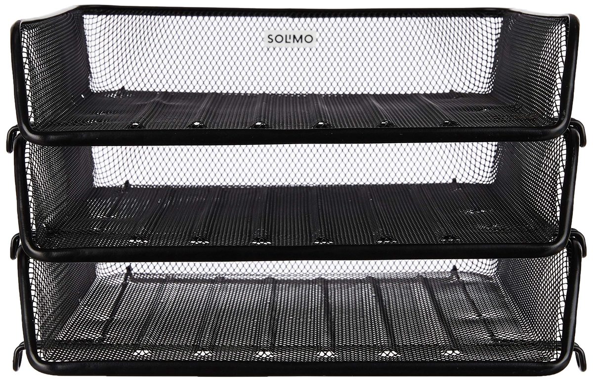 Amazon Brand - Solimo File Desk Organizer with 3 Trays (Black)