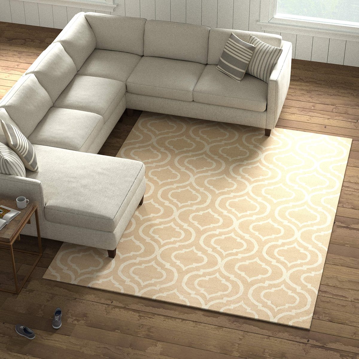 Amazon Brand – Stone & Beam Contemporary Hourglass Wool Rug, 7'6" x 9'6", Beige