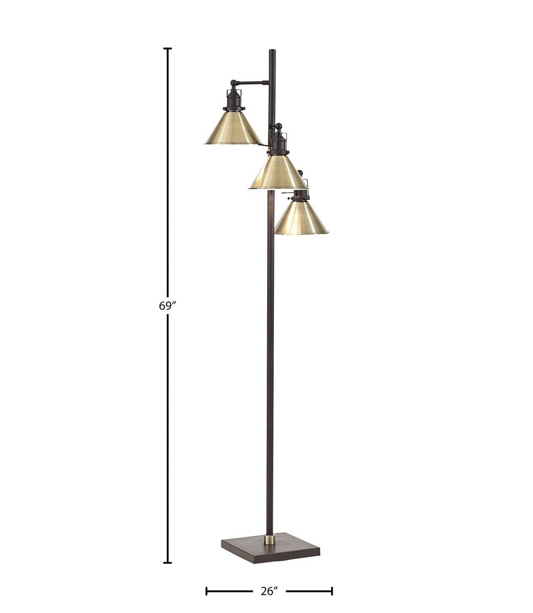 Rivet Adjustable Tree-Style 3-Light Floor Lamp, 69"H, with Bulbs, Bronze and Brass