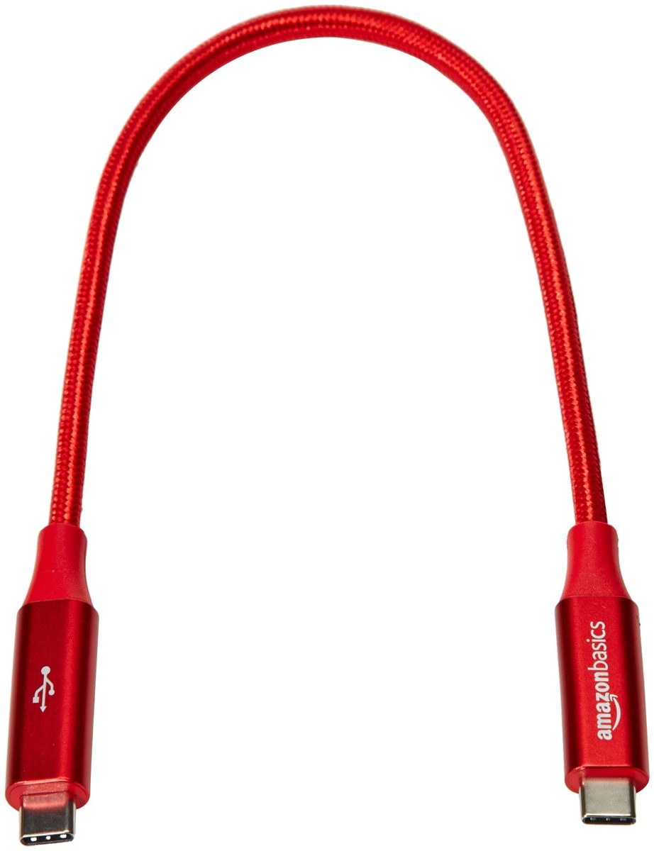 AmazonBasics Double Braided Nylon USB-C to USB-C 3.1 Gen 2 Cable with Power Delivery (10 Gbps) | 3 feet, Red (Renewed)
