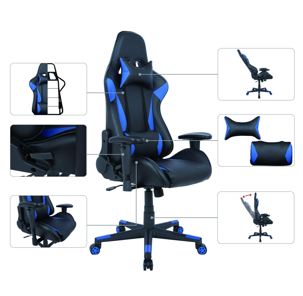 AmazonBasics Gaming/Racing Style Office Chair with Removable Headrest and High Back Cushion - Blue
