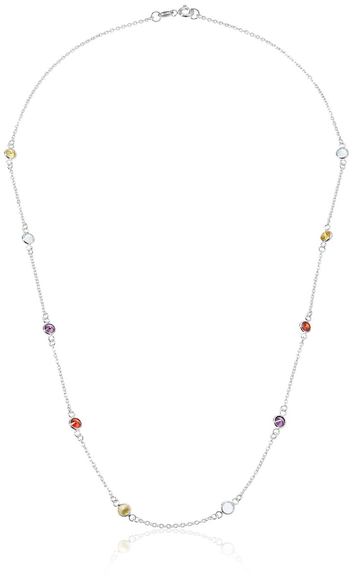 925 Sterling Silver 4.7mm Multi-Color AAA Cubic Zirconia By The Yard Chain Necklace