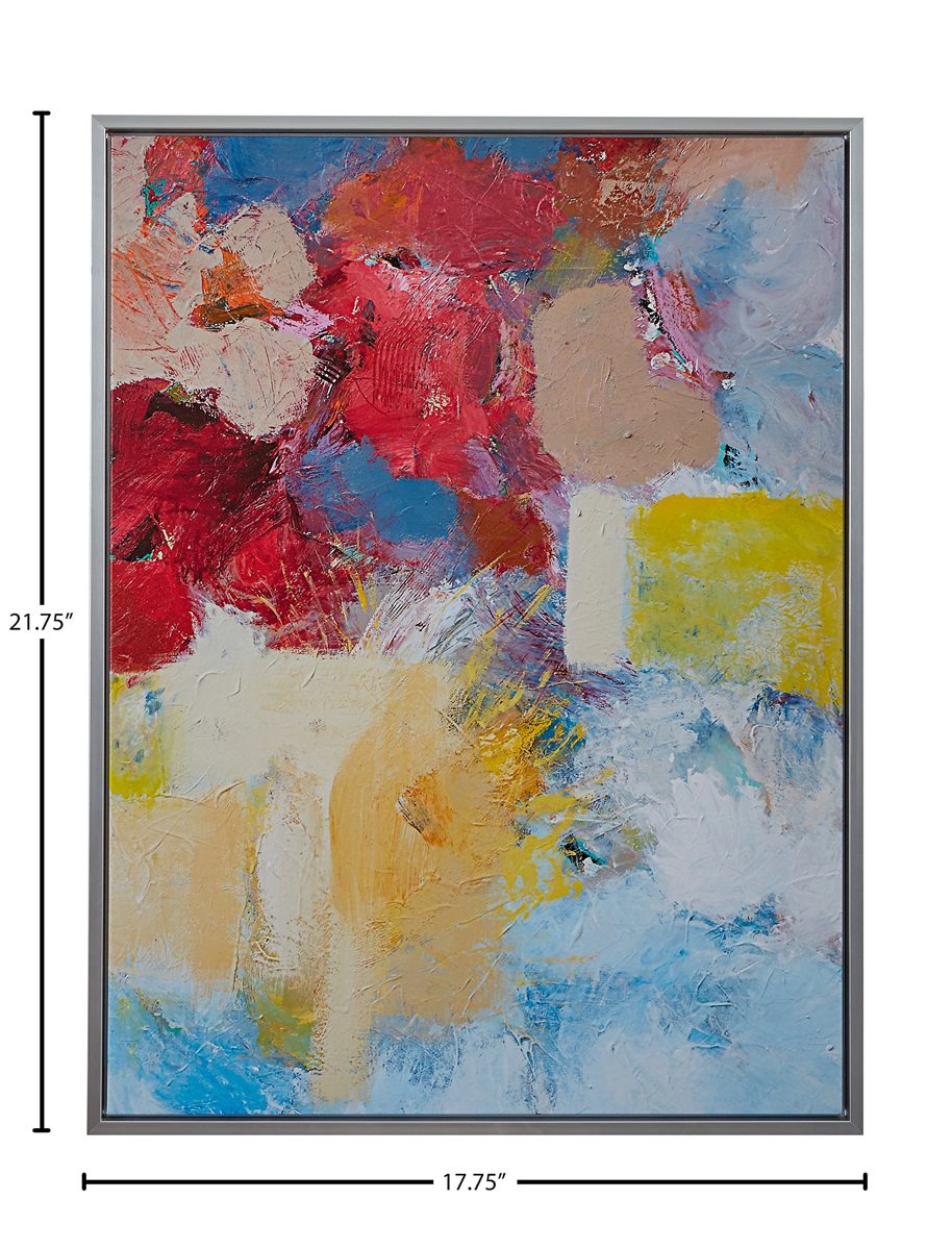 Amazon Brand – Stone & Beam Abstract Red and Blue Print on Canvas Wall Art, Silver Frame, 17.75" x 21.75"