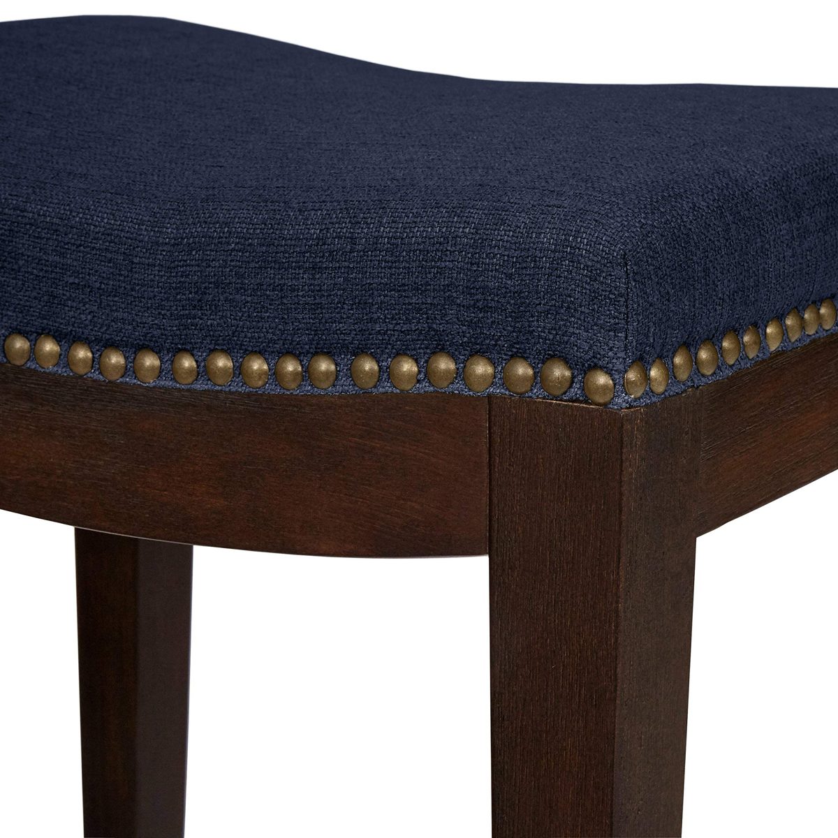 Amazon Brand – Stone & Beam Elden Nailhead-Trim Saddle Kitchen Counter Height Backless Stool, 26"H, Blue