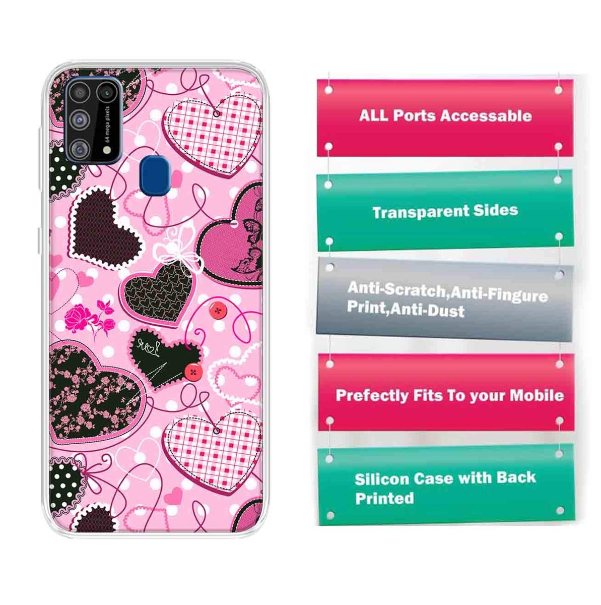 Amazon Brand - Solimo Designer Multicolor Pink Heart Pattern Printed Soft Back Case Mobile Cover for Samsung Galaxy M31