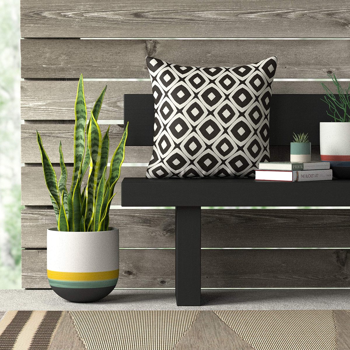 Amazon Brand – Rivet Modern OutdoorThrow Pillow, 20" x 20", Black and White