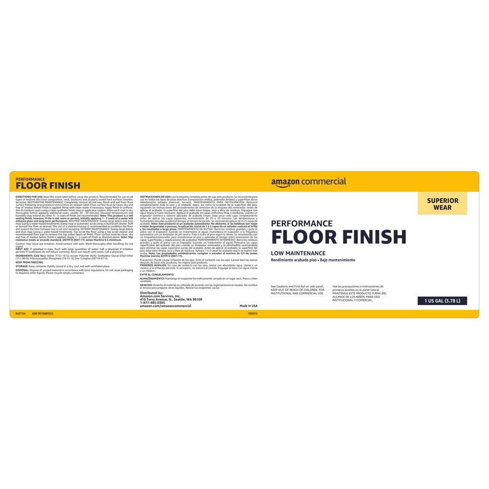 AmazonCommercial Performance Low Maintenance Floor Finish, 1-Gallon, 4-Pack