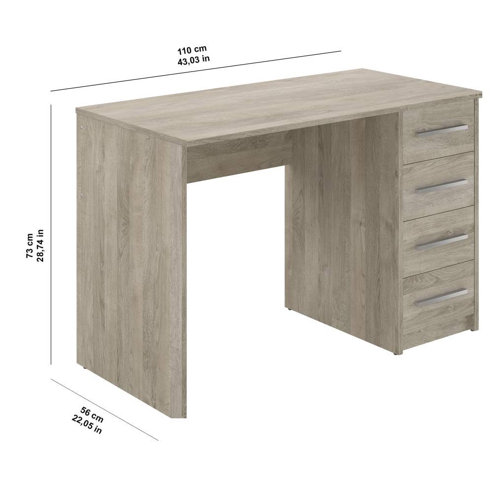 Amazon Brand - Movian Idro 4-Drawer Desk, 56 x 110 x 73cm, Light Brown/Oak Foil Finish