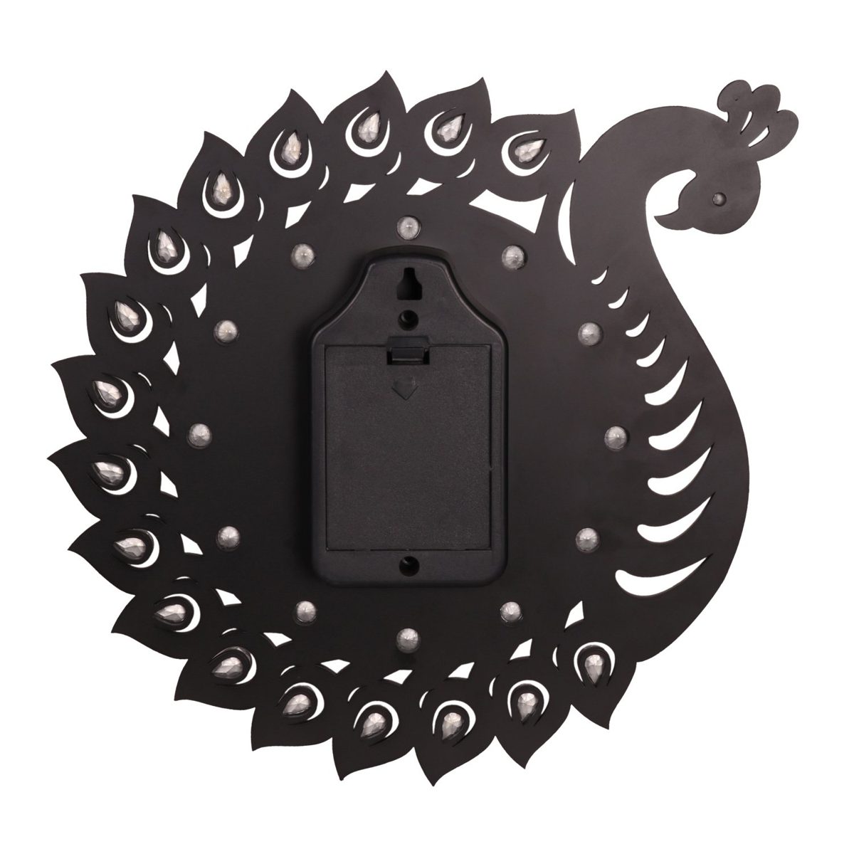 Amazon Brand - Solimo 11.25-inch Wooden Wall Clock - Elegant Peacock (Silent Movement, Black Frame)