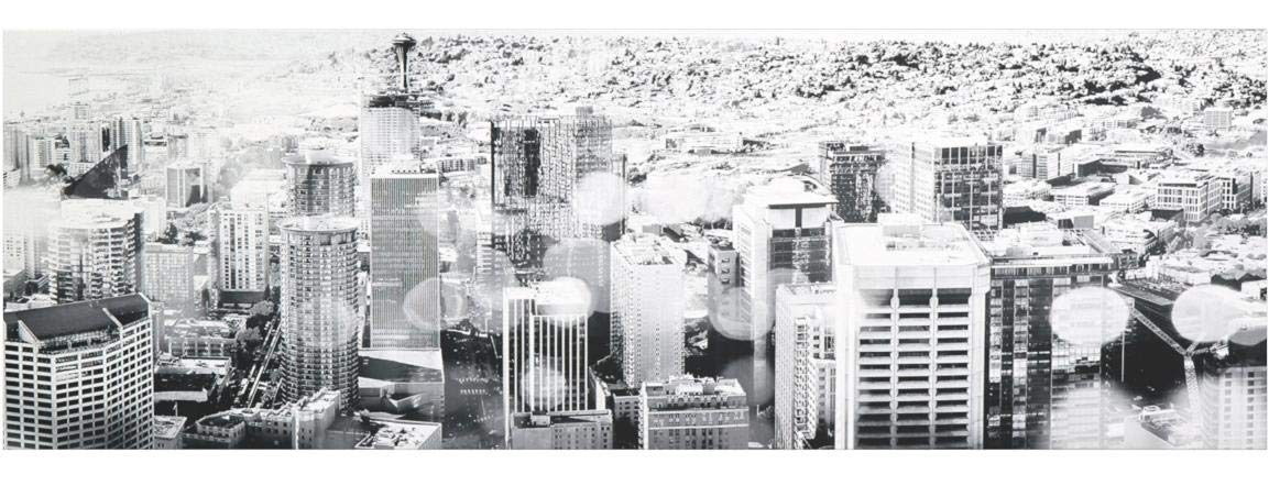 Amazon Brand – Rivet Seattle Sun Flare in Black and White Canvas Print of Seattle, 30" x 10"