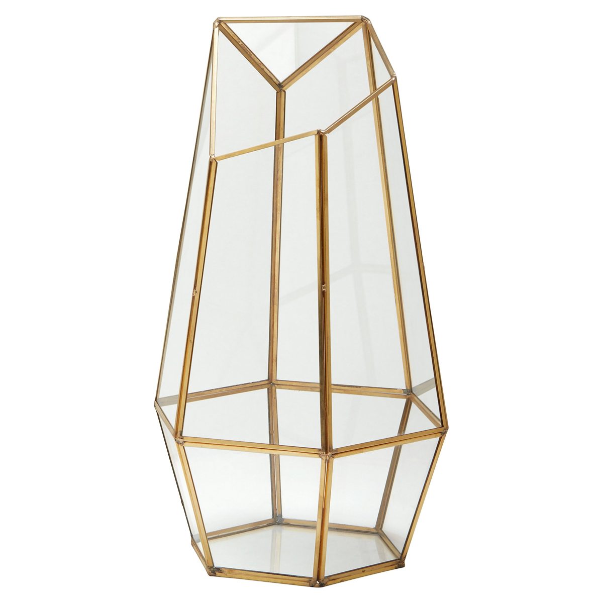 Amazon Brand – Rivet Modern Glass Diamond Candle Holder Lantern Terrarium Decor - 6.25 Inch, Gold-Finished Trim