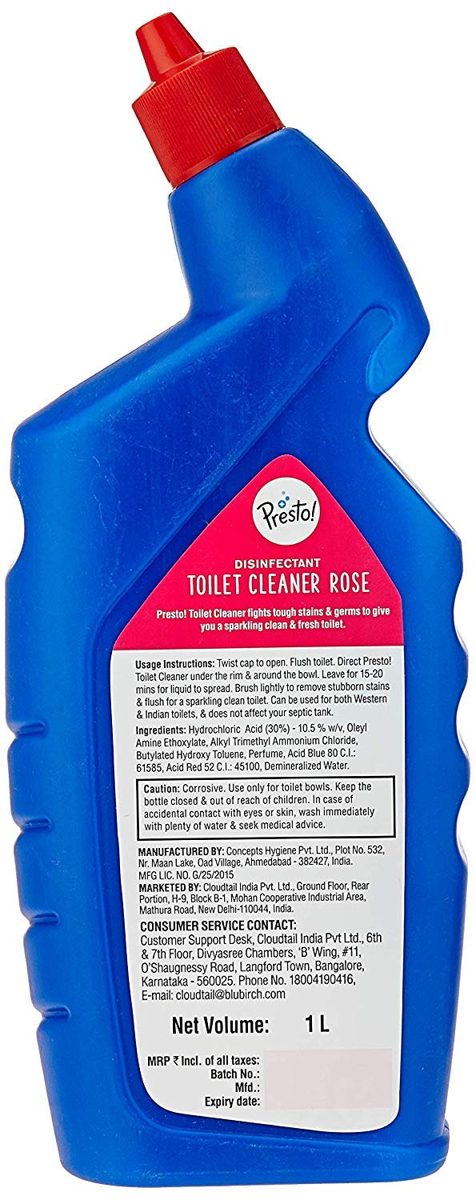 Amazon Brand - Presto! Disinfectant Toilet Cleaner, Rose - 1 L (Pack of 2)