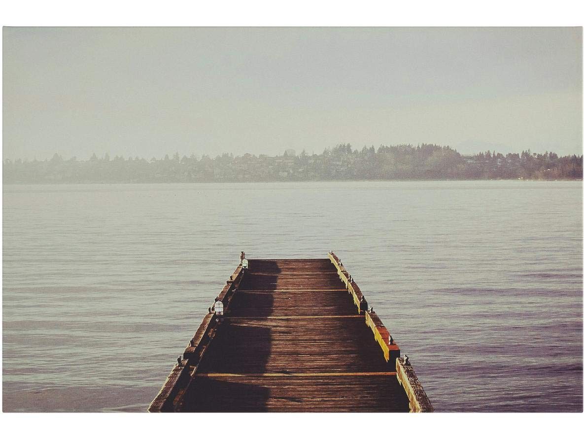 Amazon Brand – Rivet Wooden Dock at The Lake Canvas Print Wall Art, 24" x 16"