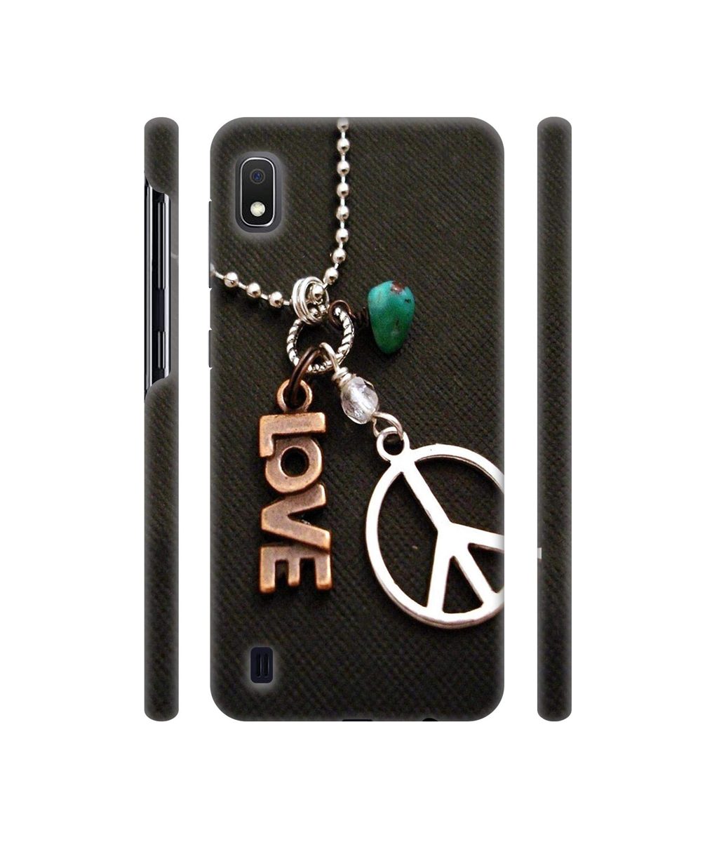 Amazon Brand - Solimo Designer Love and Peace 3D Printed Hard Back Case Mobile Cover for Samsung Galaxy A10