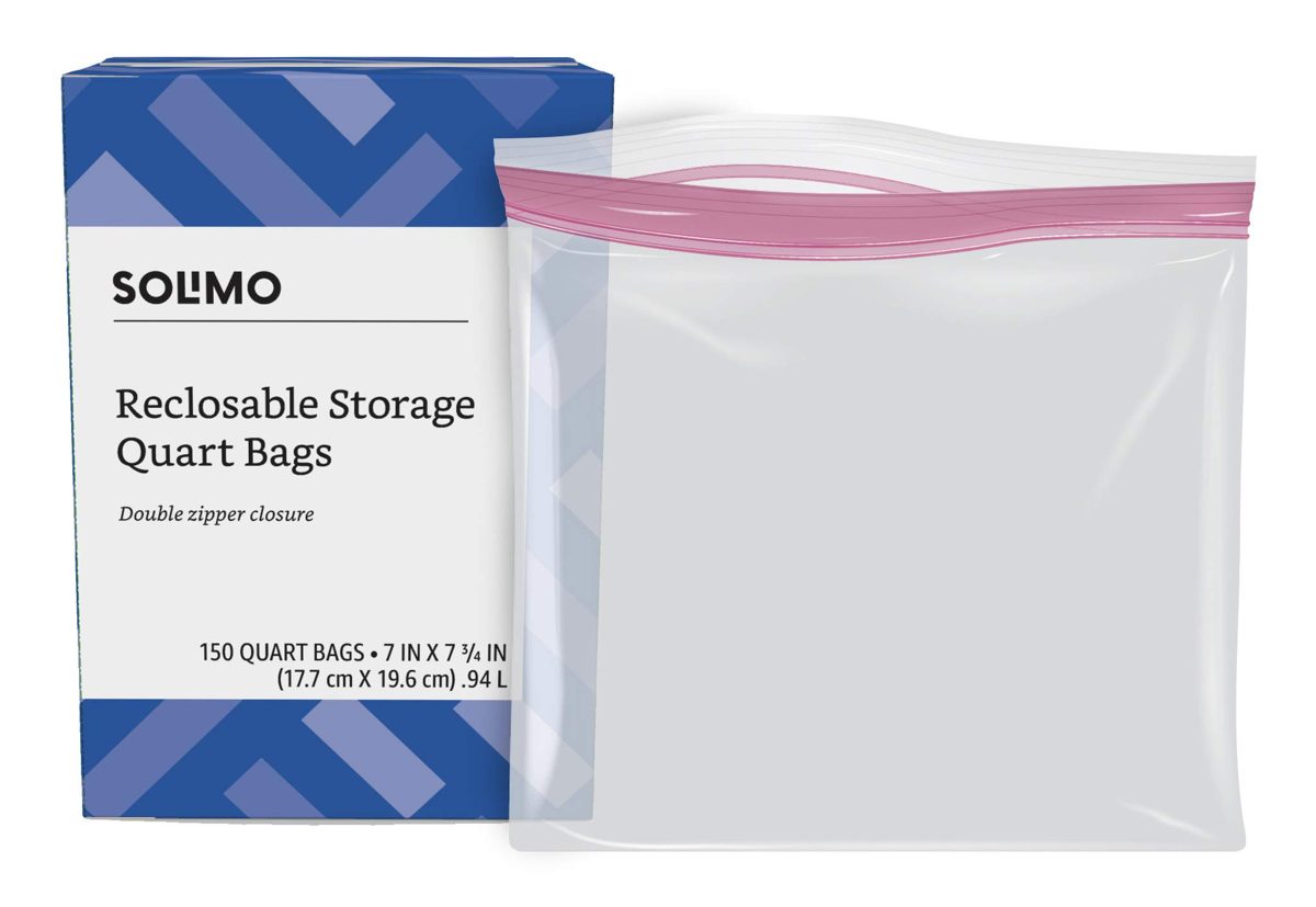 Amazon Brand - Solimo Quart Food Storage Bags, 150 Count & Freezer Gallon Bags, 90 Count