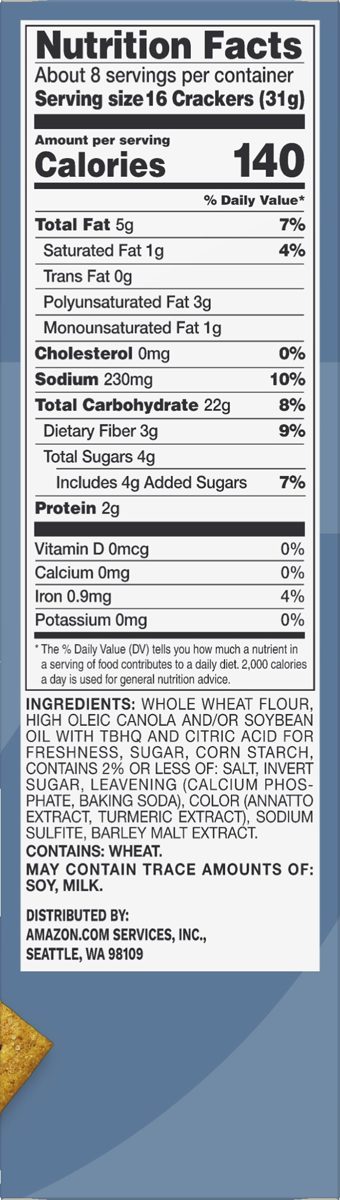 Amazon Brand - Solimo Wheat Crackers, Original Flavor, 9.1 ounce
