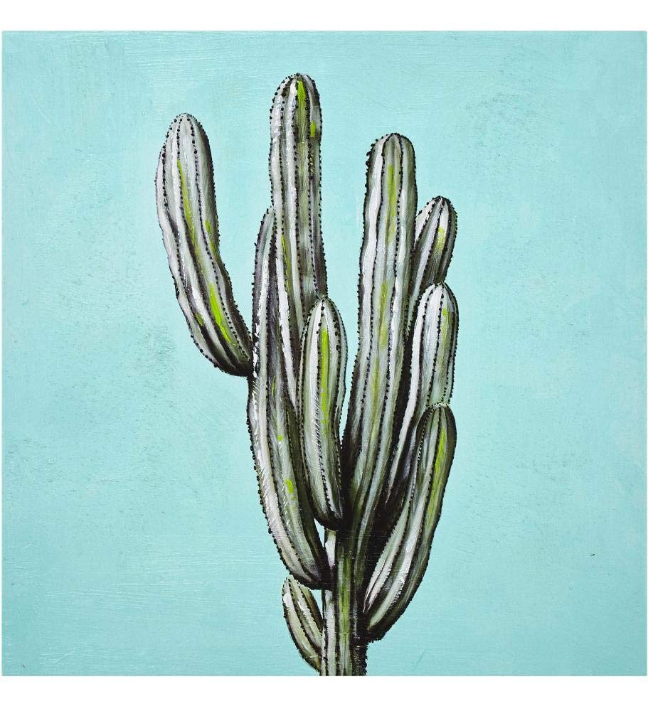 Amazon Brand – Rivet Mid Century Modern Southwestern Blue and Green Cactus Print Wall Art Decor on Canvas, 24 x 24 Inches