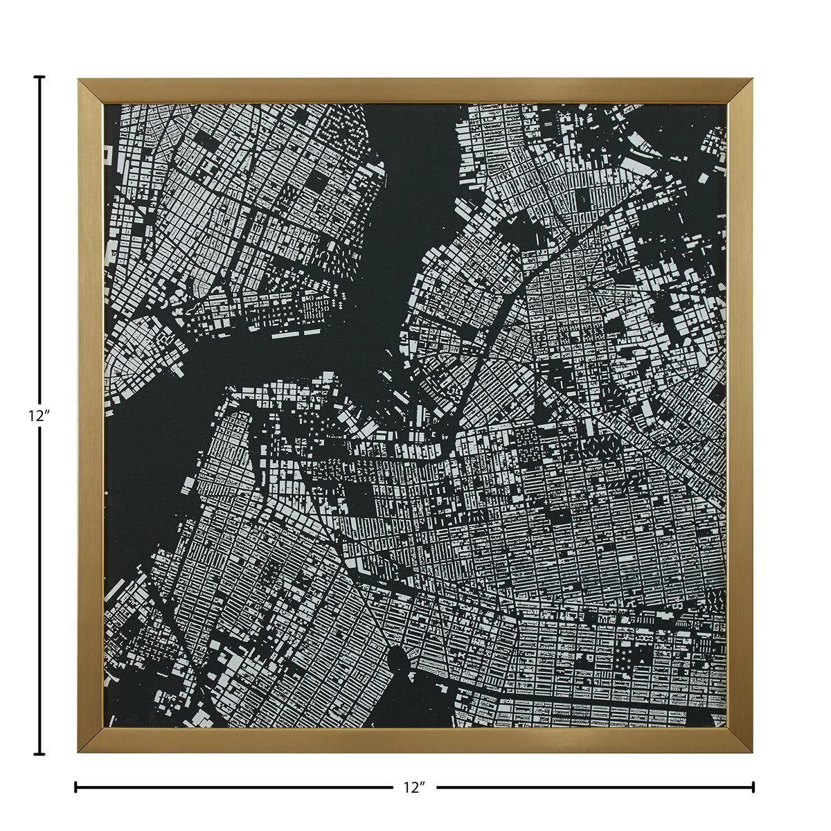 Amazon Brand – Rivet Modern Black and White Map of New York City, Gold Frame, 12" x 12"