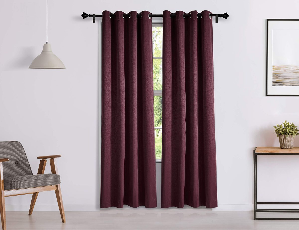 Amazon Brand - Solimo Magnolia Door Curtain, 7 feet - Set of 2 (Plum Purple)