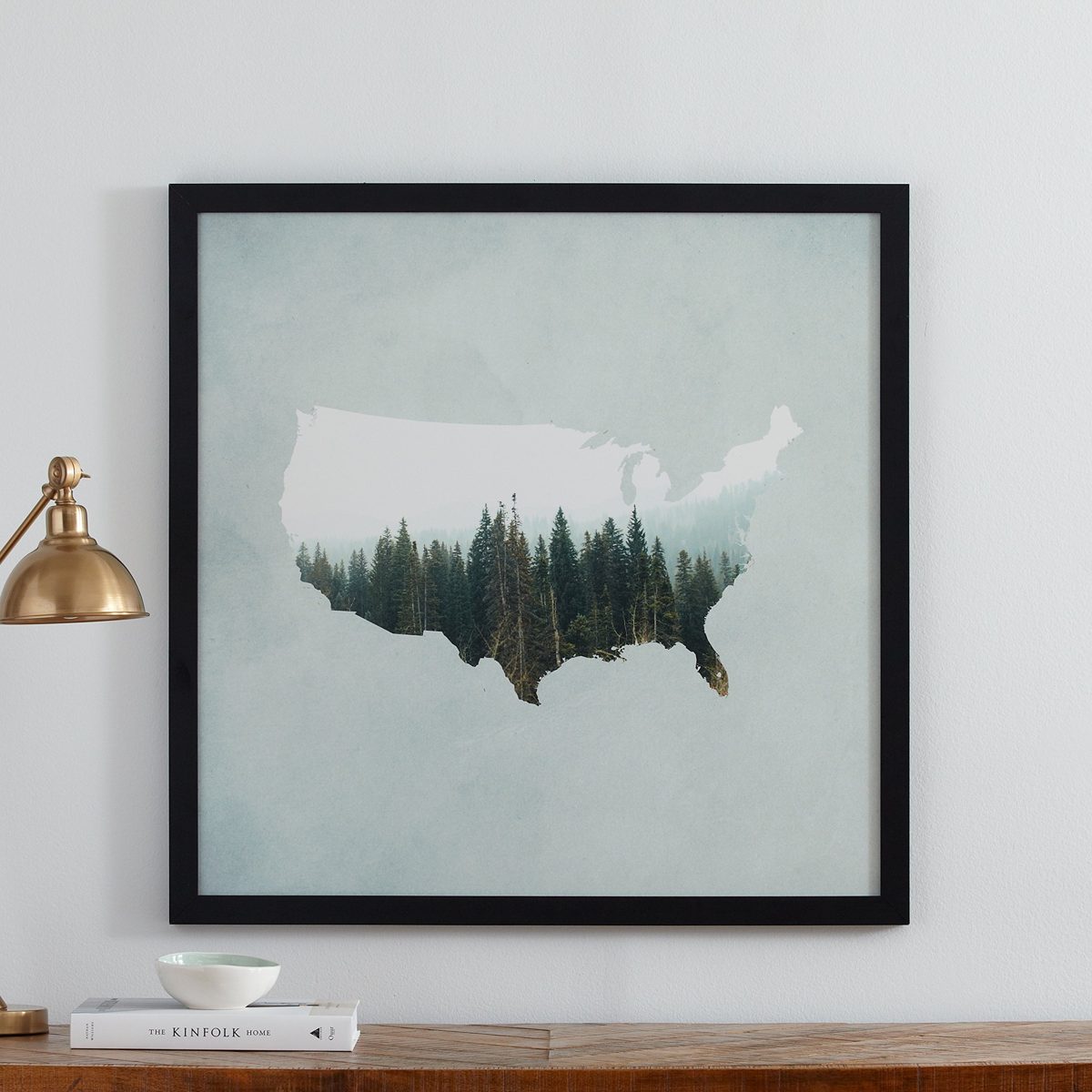 Amazon Brand – Rivet American Forest Map Wall Art Print in Black Wood Frame, 30" x 30"
