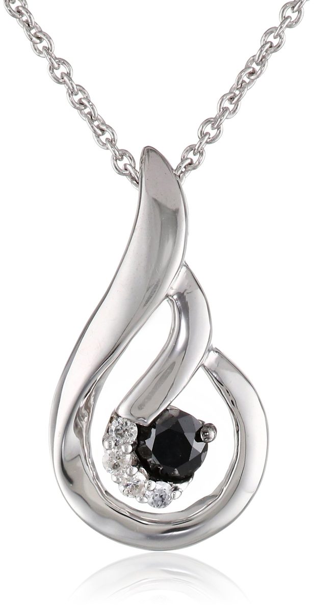 Sterling Silver Black and White Diamond Twist Pendant Necklace (1/5 cttw, I-J Color, I2-I3 Clarity), 18"
